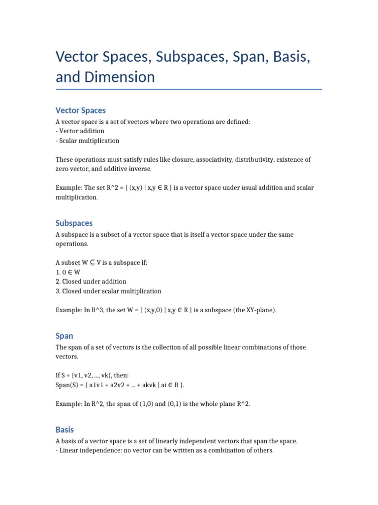 Understanding Vector Spaces and Dimensions | PDF
