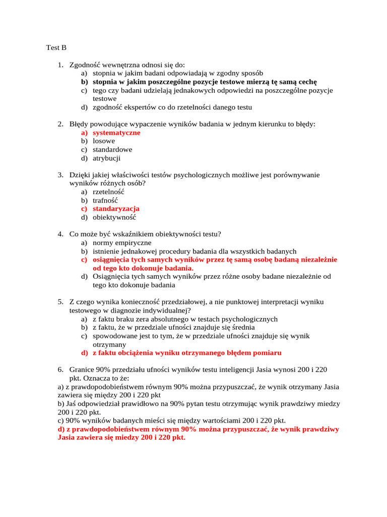 Psychometria Test B + Odp | PDF