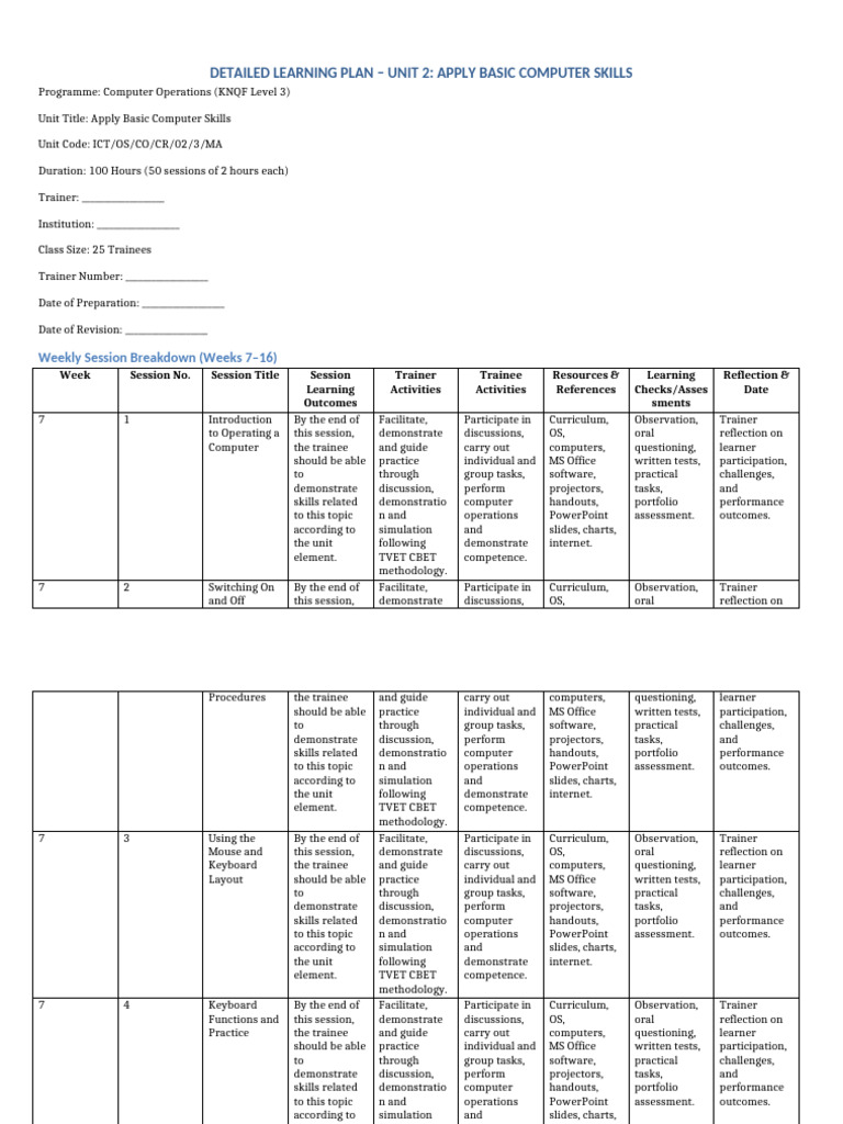 Unit2 Learning Plan TVET | PDF | Microsoft Power Point | Simulation