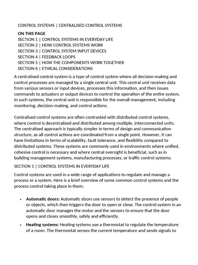 Centralised Control Systems Explained | PDF | Analog To Digital ...