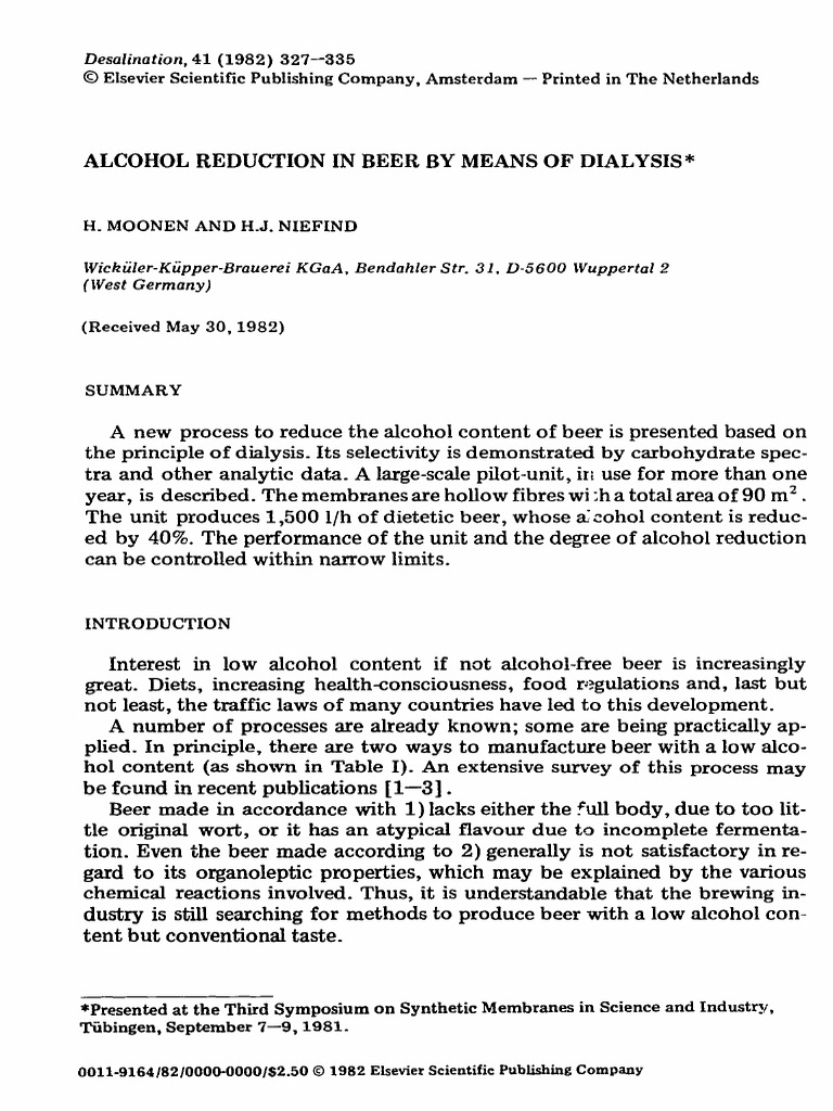 Alcohol Reduction in Beer by Means of Dialysis | PDF | Beer | Diffusion