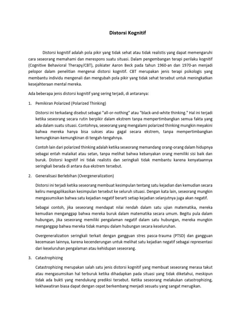 Memahami Distorsi Kognitif dan Dampaknya | PDF