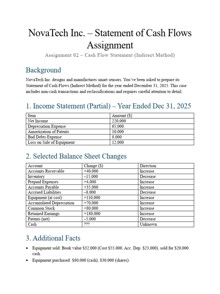 NovaTech Cash Flow Statement Guide | PDF | Cash Flow Statement | Expense
