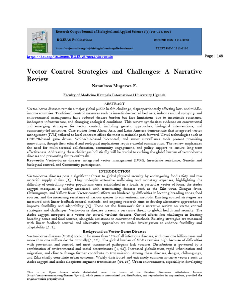 Vector Control Strategies Review | PDF | Malaria | Zika Virus