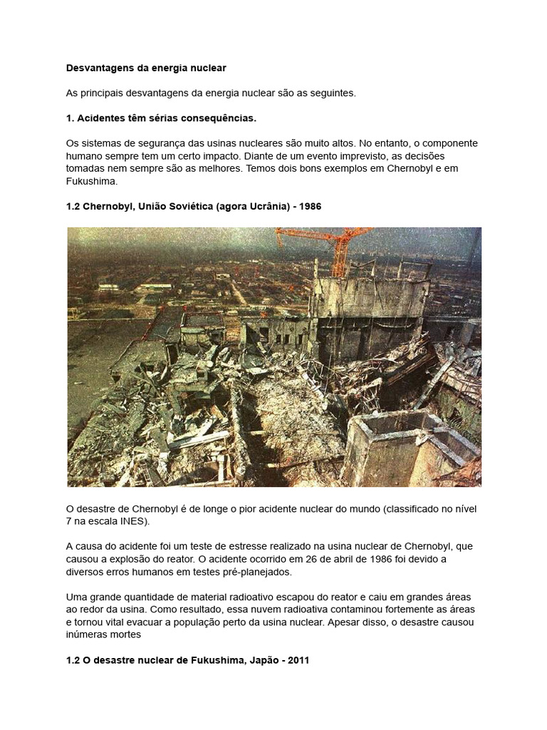 Desvantagens da energia nuclear | PDF | Potência nuclear | Desastre de ...