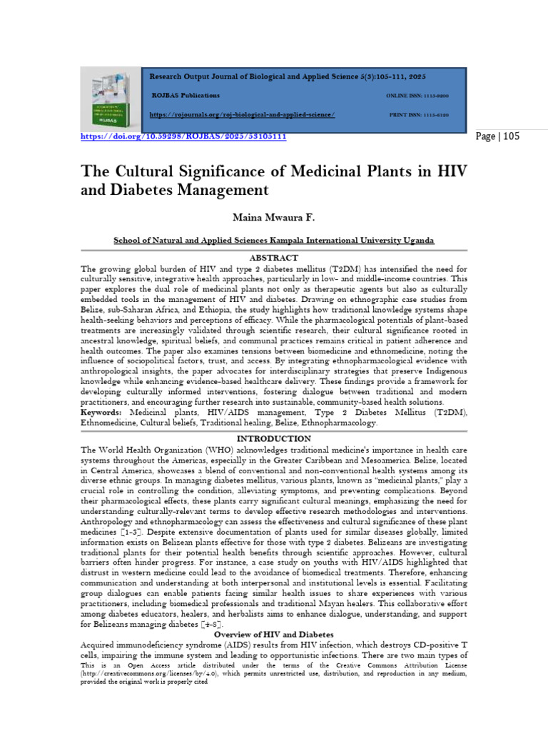 The Cultural Significance of Medicinal Plants in HIV and Diabetes ...