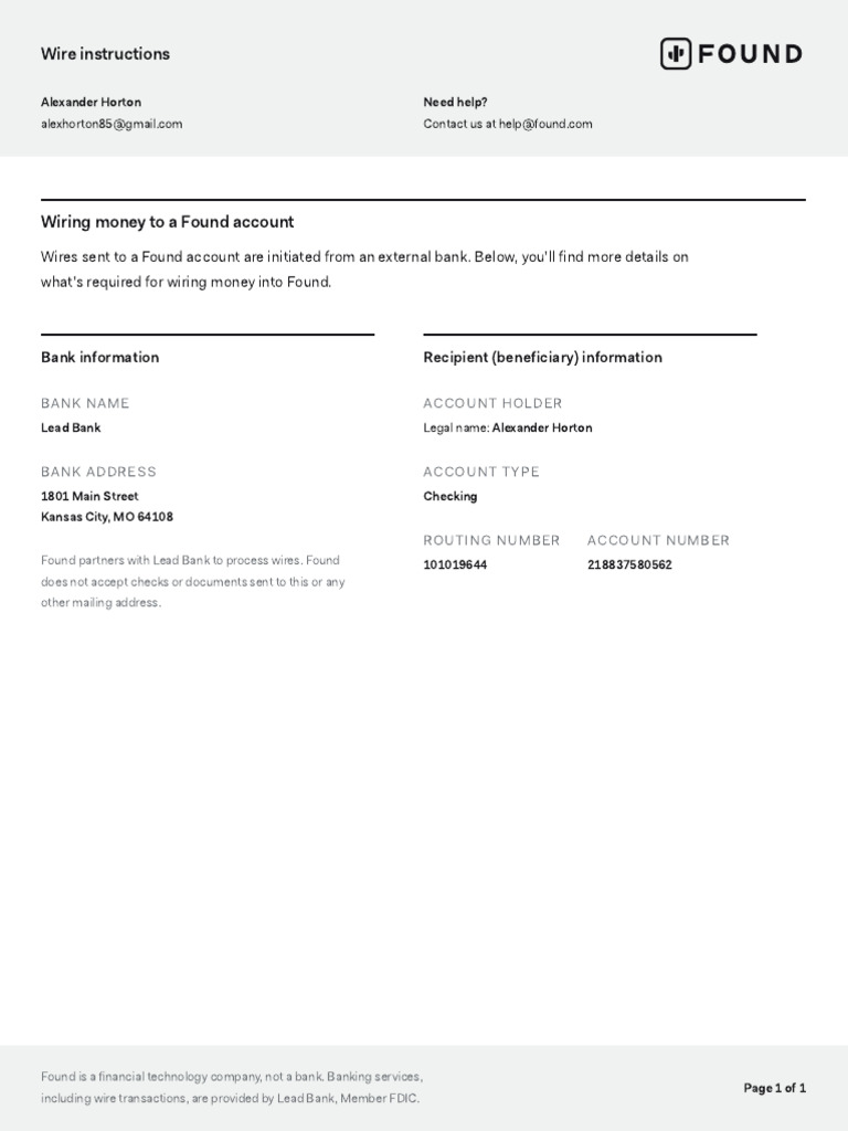 Wiring Instructions for Found Account | PDF