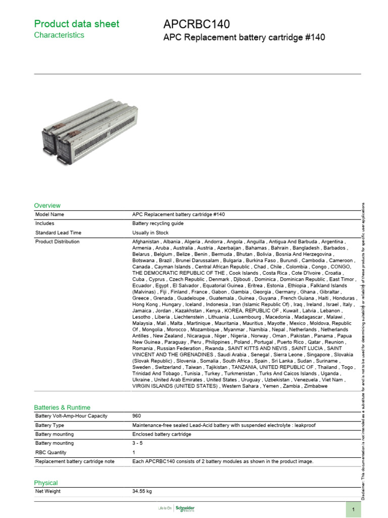 Replacement Battery Cartridges APCRBC140 APC | PDF