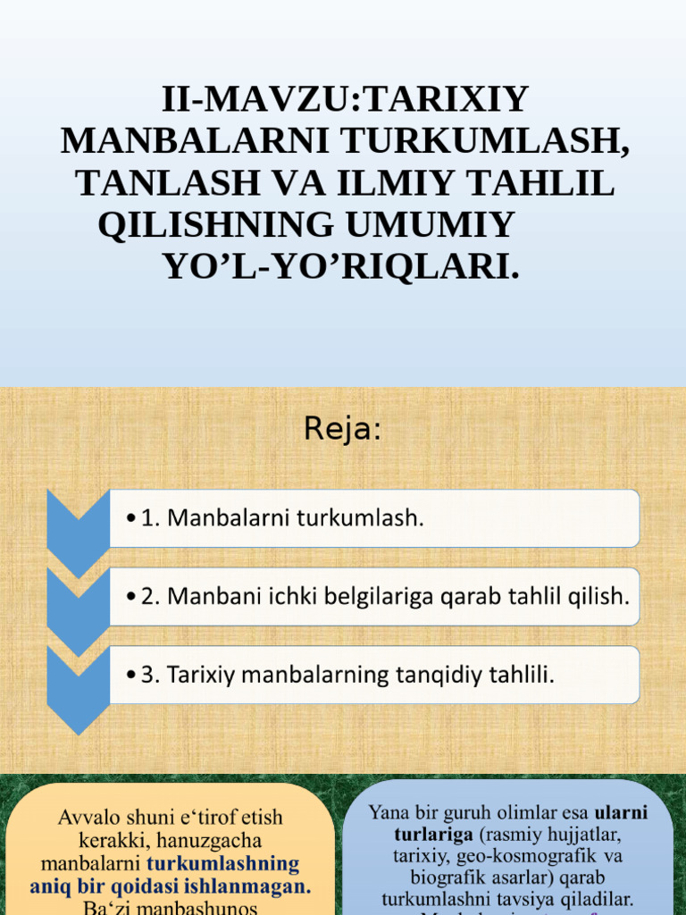II-MAVZU Manbashunoslik | PDF
