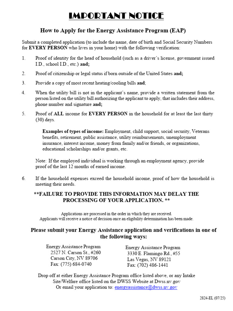 2824-EL - Energy Assistance Application | PDF | Cost Of Living | Tax ...