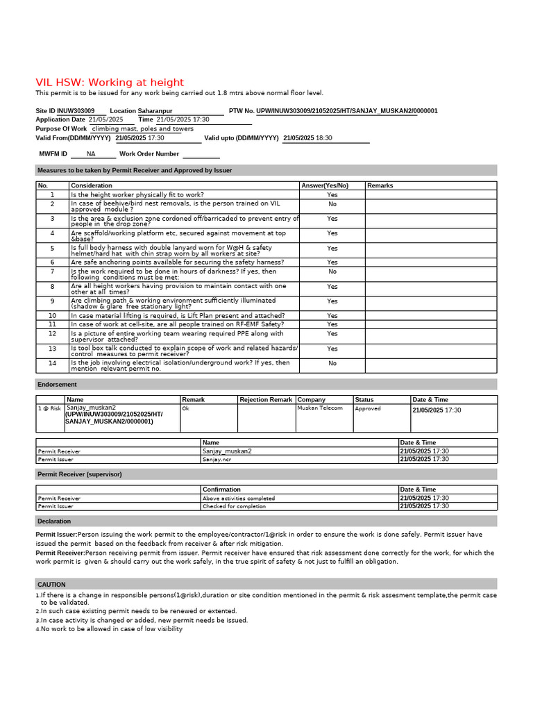 Height Work Safety Permit Guidelines | PDF | Risk Assessment | Risk