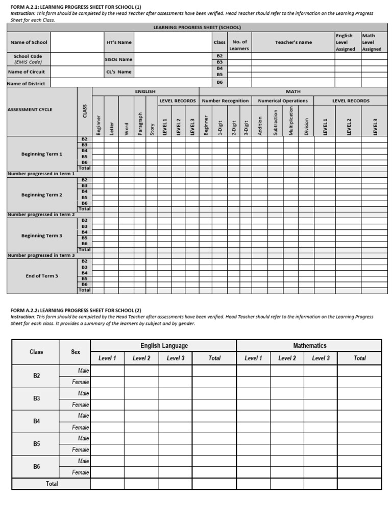 New Form (A2) - Learning Progress Sheet For School - 093423 | PDF ...