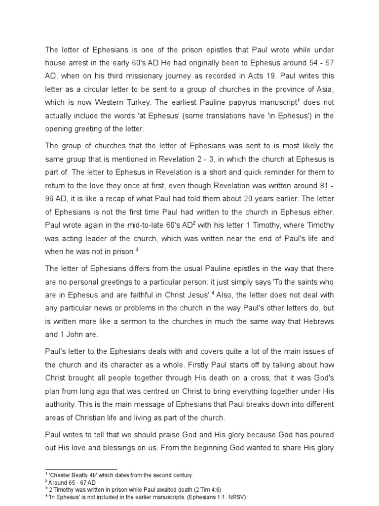 Purpose and Unity in Ephesians | PDF | Epistle To The Ephesians | Paul ...
