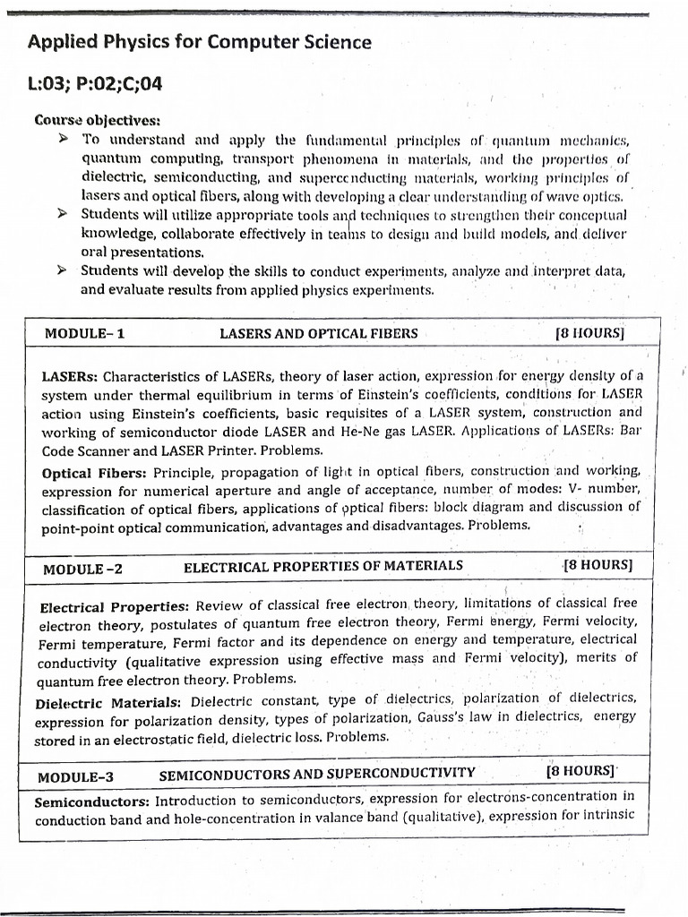 Applied Physics Lab Syllabus | PDF