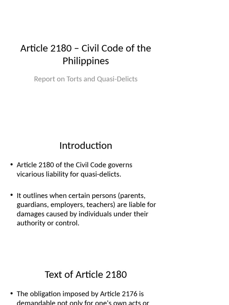 Article 2180 Torts Report Final | PDF | Tort | Negligence
