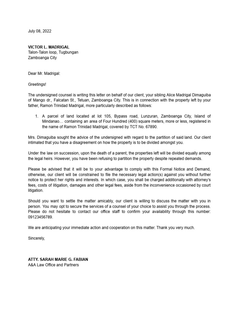 Property Partition Demand Letter | PDF