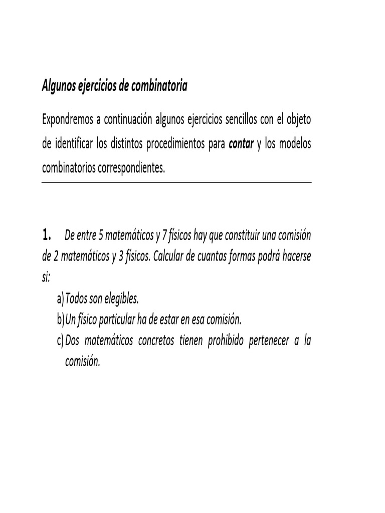 Ejercicios de Combinatoria Resueltos | PDF | Combinatoria | Matemáticas