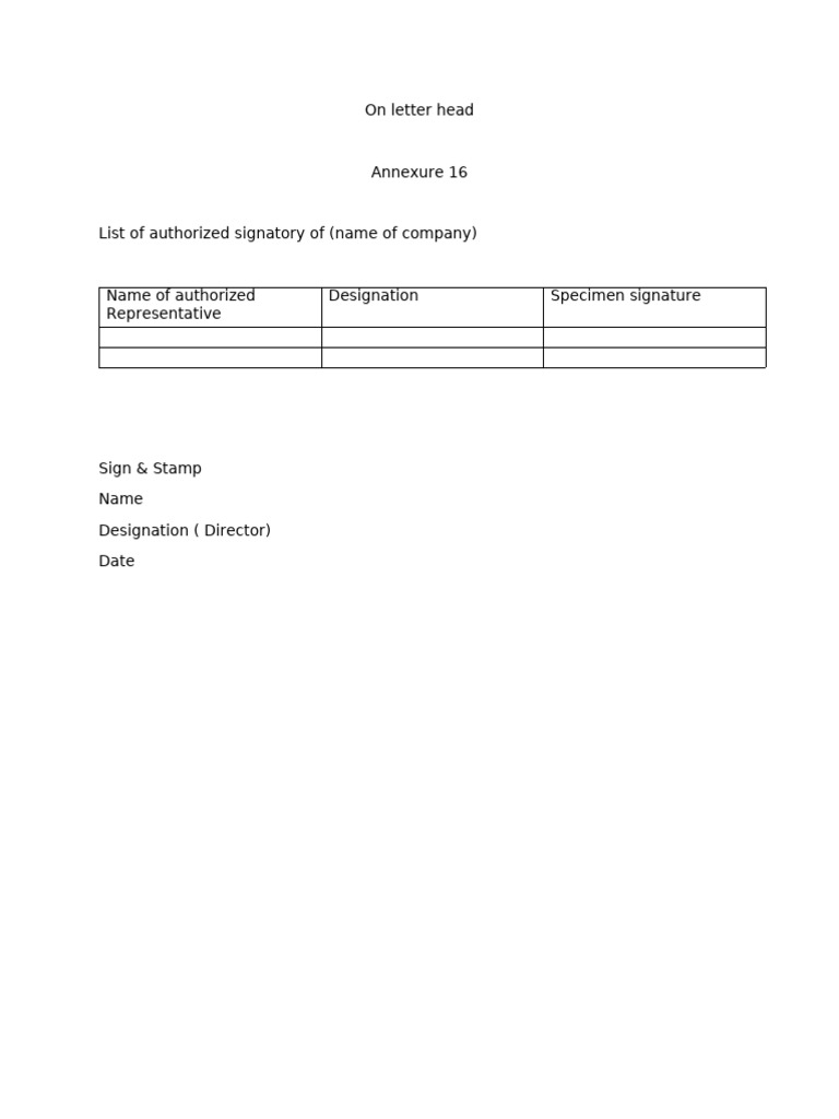 Authorized Signatory List Template | PDF
