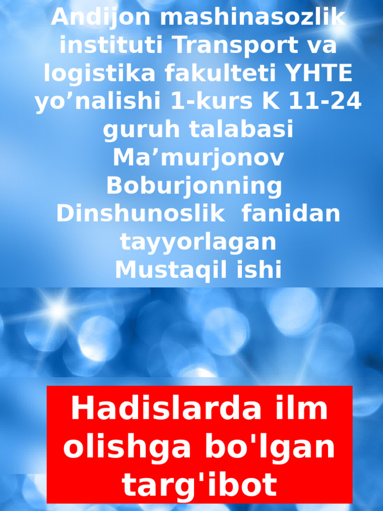 Hadislarda Ilm Olishga Bo'Lgan Targ'Ibot | PDF