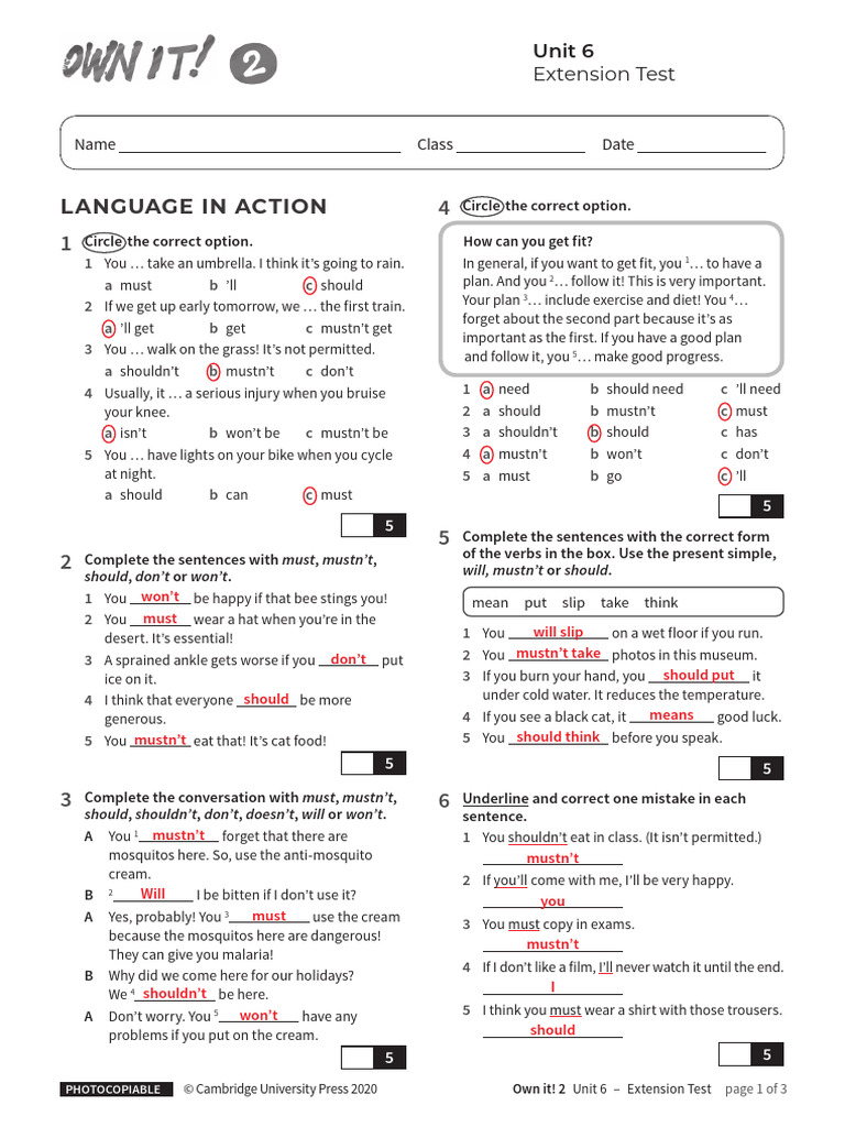 Unit6 Extension Test With Answers | PDF