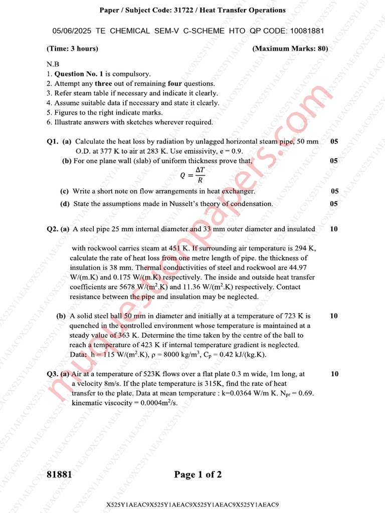 Be Chemical Engineering Semester 5 2025 May Heat Transfer Operationsrev ...
