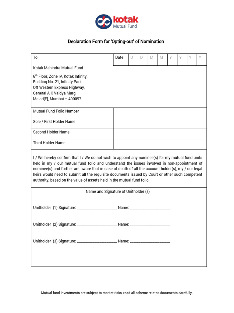 Mutual Fund Nomination Opt-Out Form | PDF