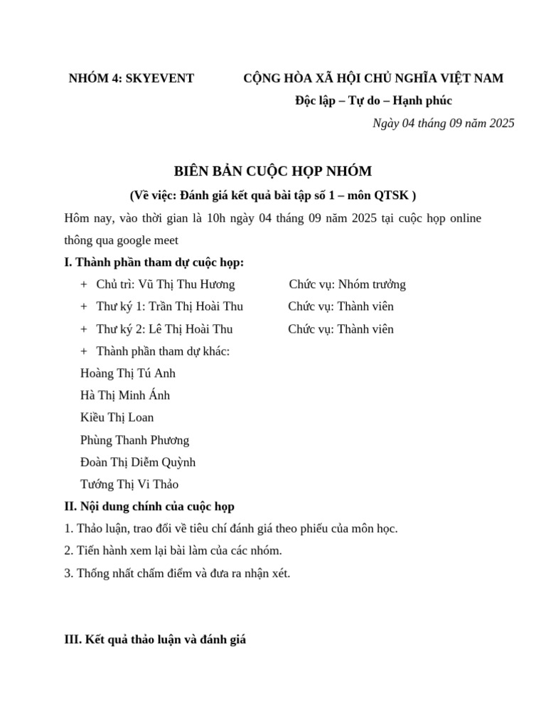 BIÊN BẢN CUỘC HỌP- ĐÃ CHỈNH SỬA | PDF
