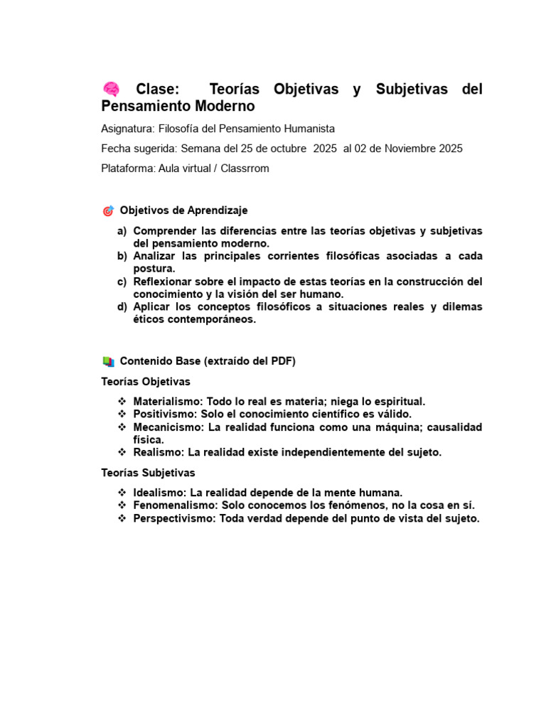 Teorías del Pensamiento Moderno: Objetivas y Subjetivas | PDF | Verdad ...