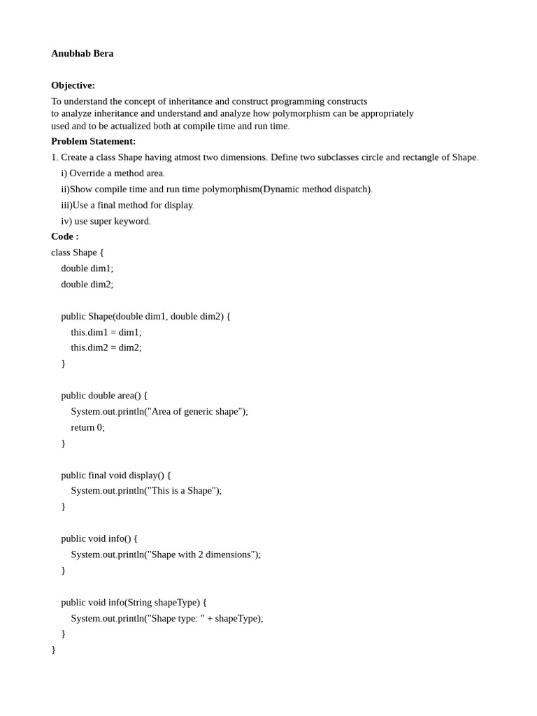 Inheritance and Polymorphism in Java | PDF