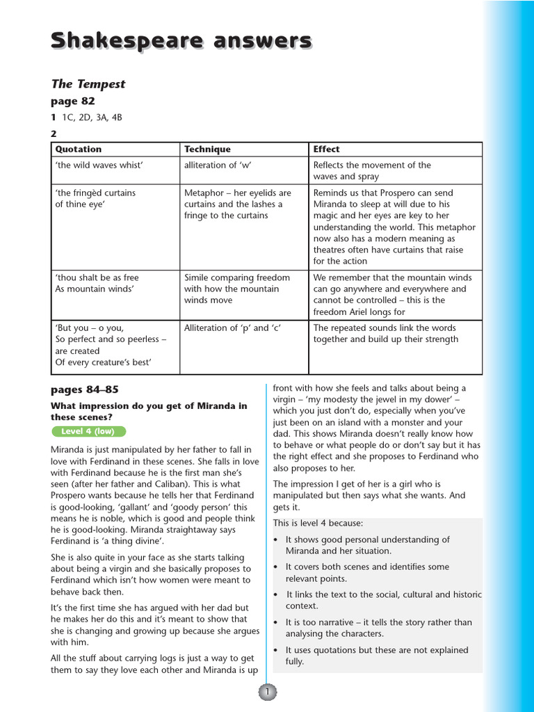KS3 English 3-7 Shakespeare Answers | PDF