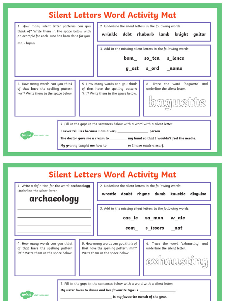 Silent Letters Activity Mat for Kids | PDF | Lexicology | Linguistics