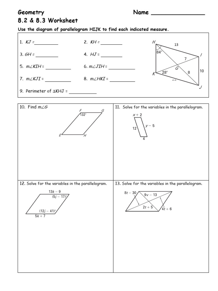 Parallelogram Geometry Worksheet | PDF | Angle | Classical Geometry