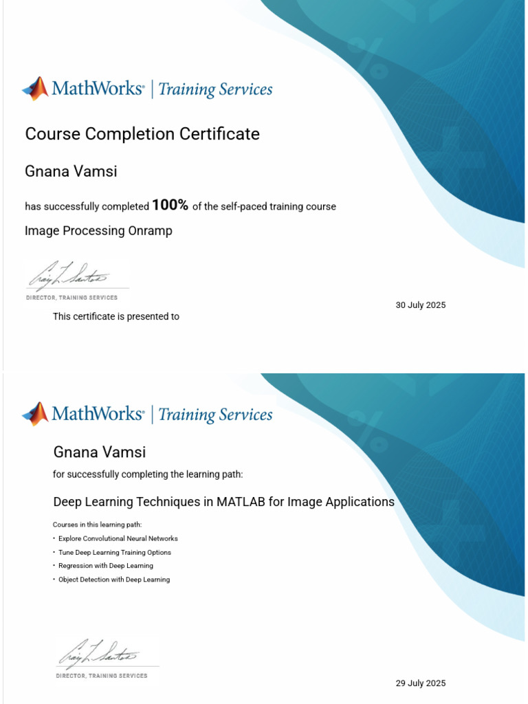 Course Completion Certificates in MATLAB | PDF