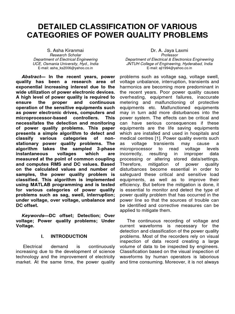 Power Quality Problem Classification Algorithm | PDF | Wavelet ...