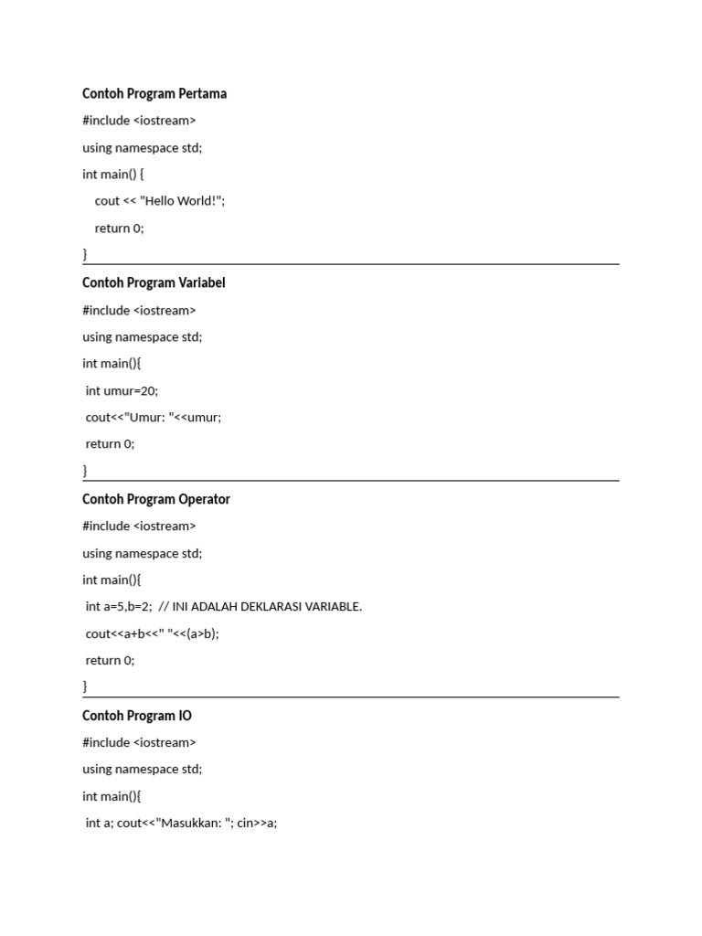 Contoh Dasar Pemrograman C++ | PDF