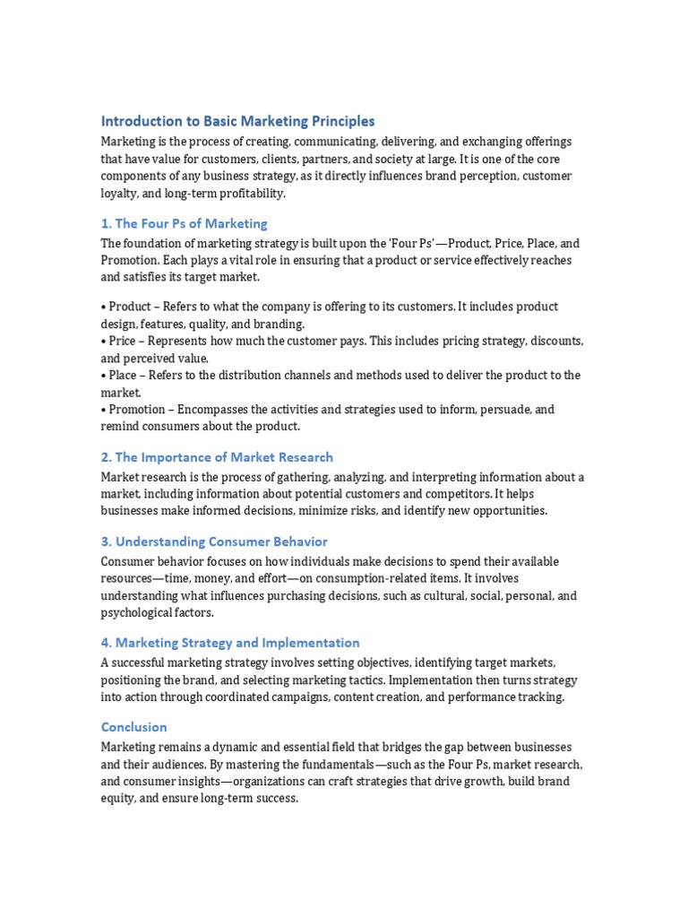 Introduction To Basic Marketing Principles | PDF