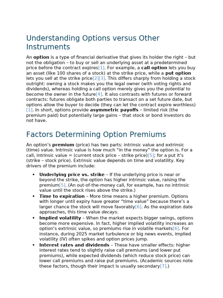 Understanding Options Versus Other Instruments | PDF | Option (Finance ...