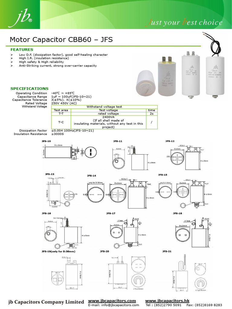 CBB60 Capacitor Specifications Guide | PDF | Capacitor | Insulator ...