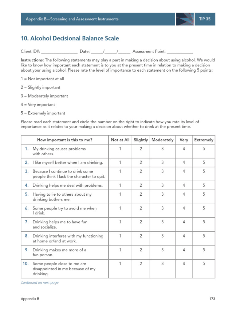 Alcohol Decisional Balance Scale Guide | PDF
