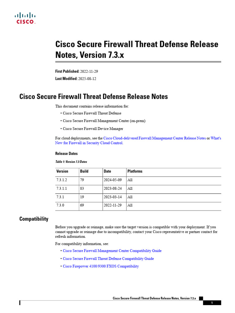 FTD Release Notes Version 7.3.x | PDF | Virtual Private Network | I Pv6