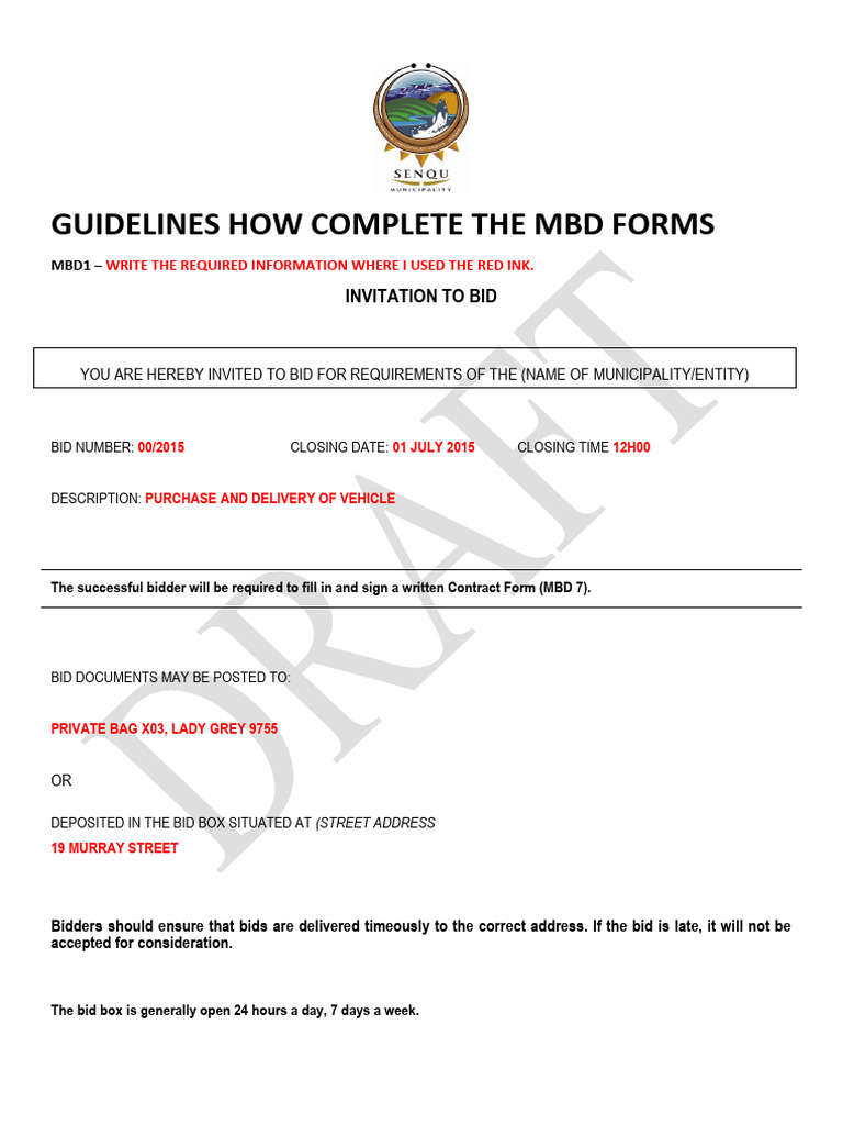 MBD Forms Completion Guidelines for Bids | PDF | Taxes | Value Added Tax