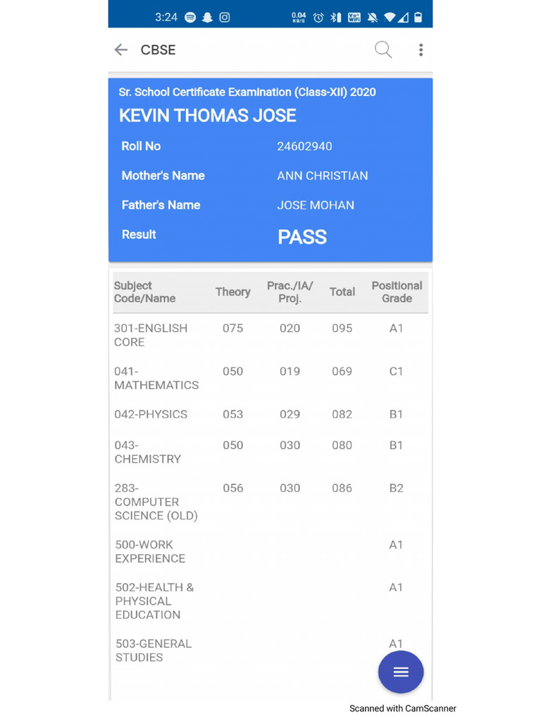 CBSE 12th Marksheet | PDF