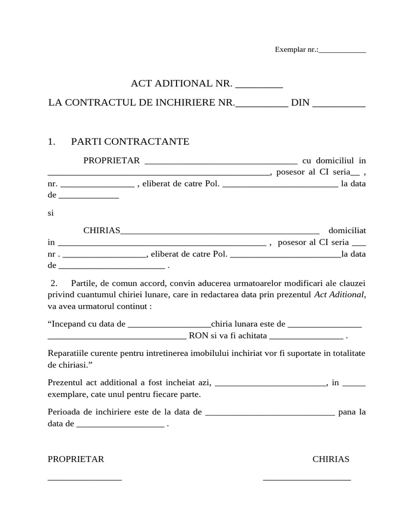 Act Aditional Contract de Inchiriere