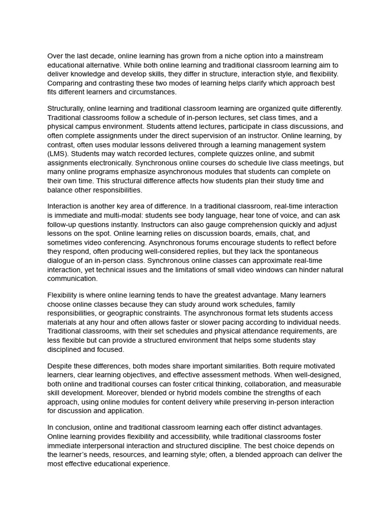 Comparing Online and Classroom Learning | PDF | Educational Technology ...