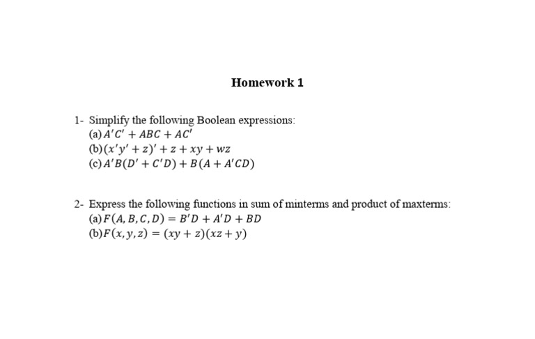 Boolean Expression Simplification Homework | PDF