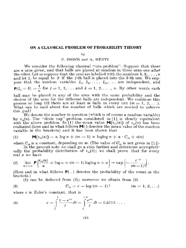 Asymptotic Analysis of Urn Problems | PDF | Probability | Statistical ...