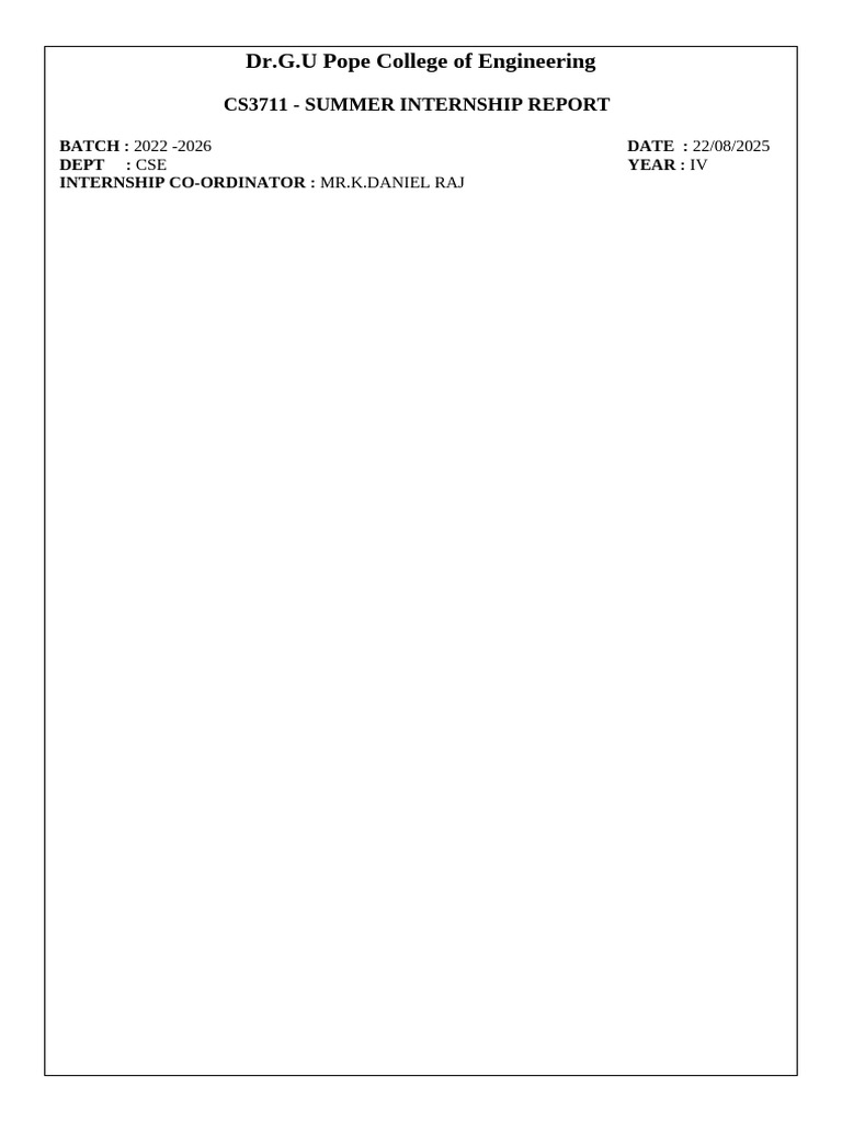 2022-2026 CSE Summer Internship Report | PDF