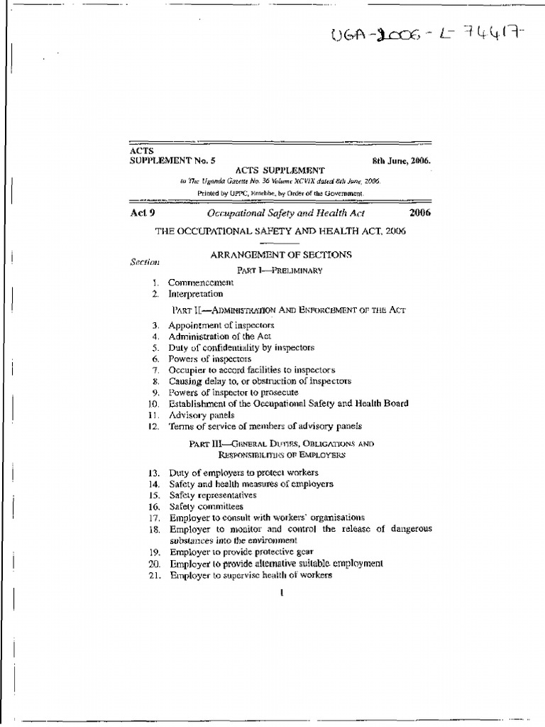 Occupational Safety and Health Act 2006 | PDF | Occupational Safety And ...