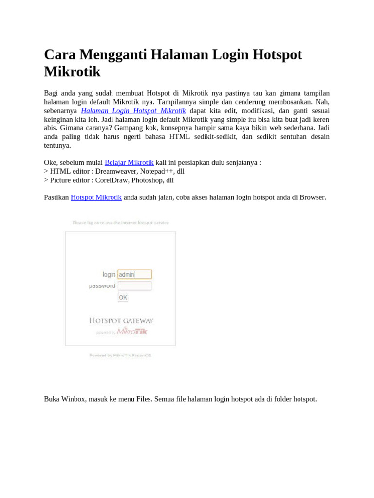 Edit Halaman Login Hotspot Mikrotik | PDF