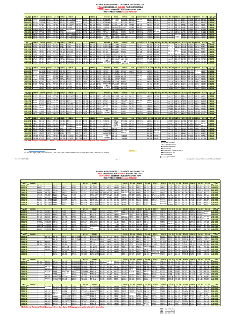 Final Undergraduate Teaching Timetables Semester 1 2025-2026 | PDF